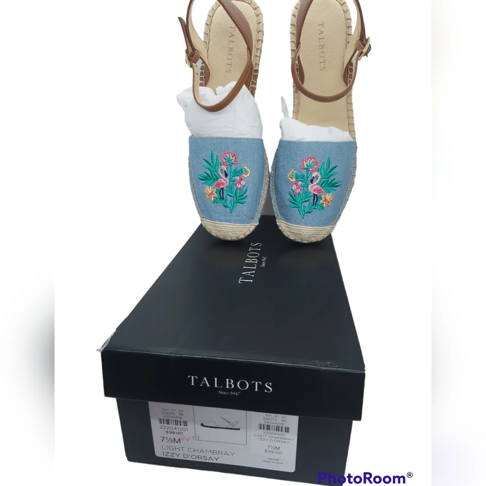 Talbots Light Chambray Izzy D'orsay Flamigo Espadrille Sandals Women's 7.5 NWT